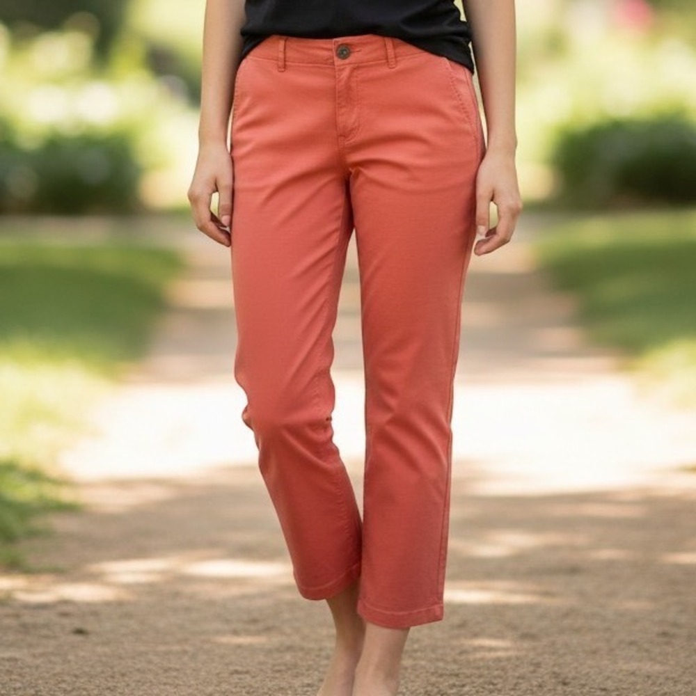 LOFT The Slim Pants Coral Pink Stretch Cotton Chino Straight Leg Crop - Size 6‎